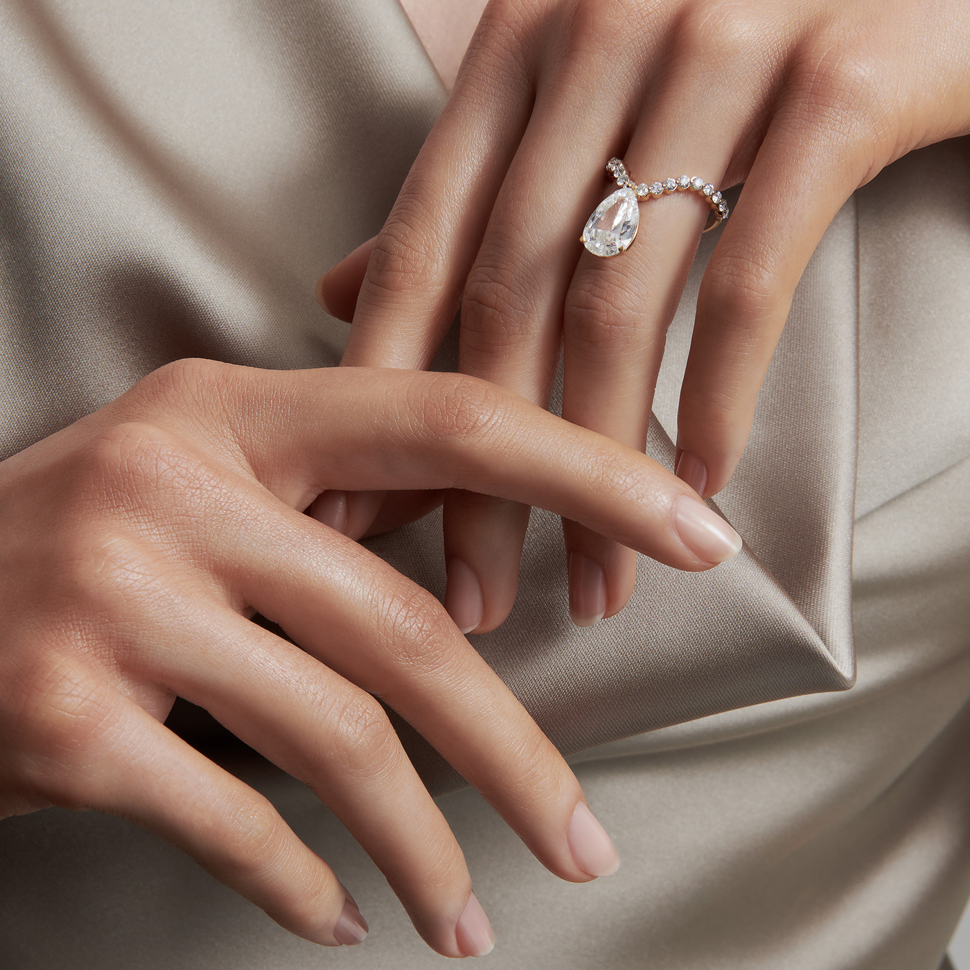 Tear Diamond Pavé Curve Ring