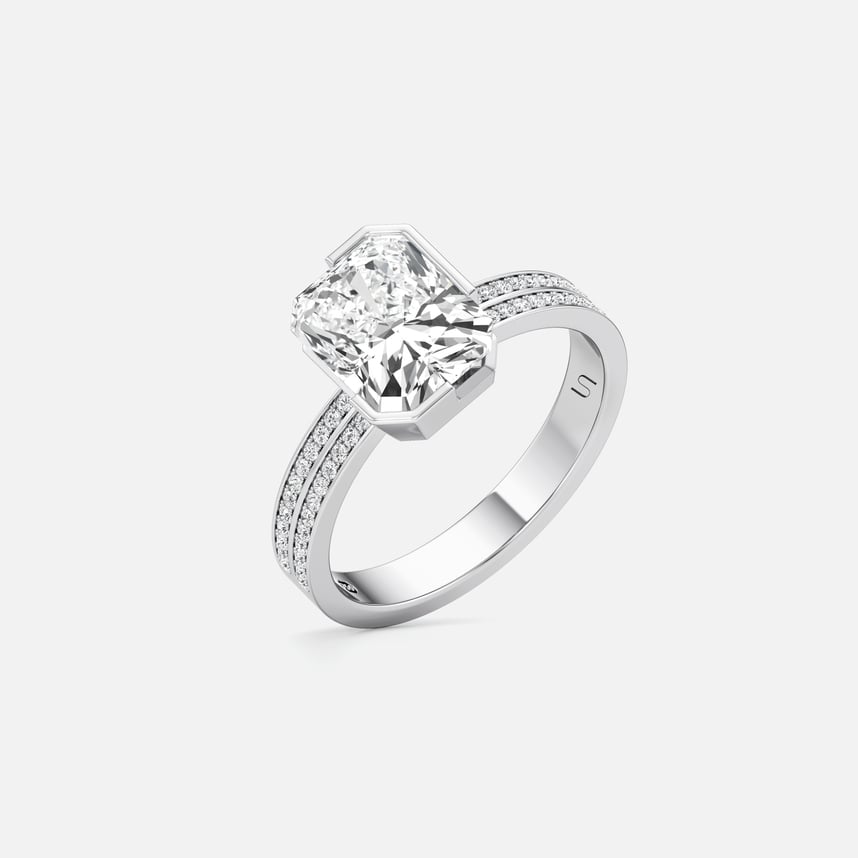Meta Diamond Radiant Solitaire Double Pavé Ring