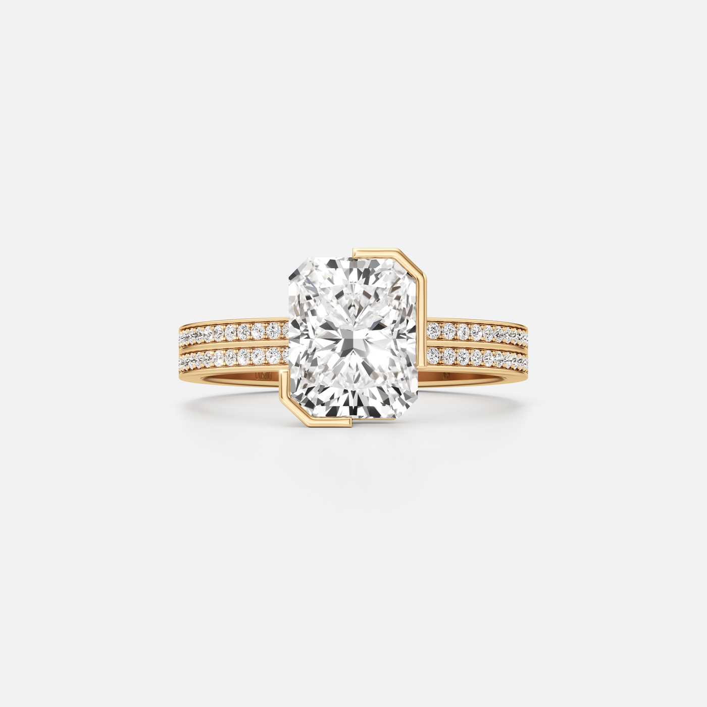 Meta Diamond Radiant Solitaire Double Pavé Ring