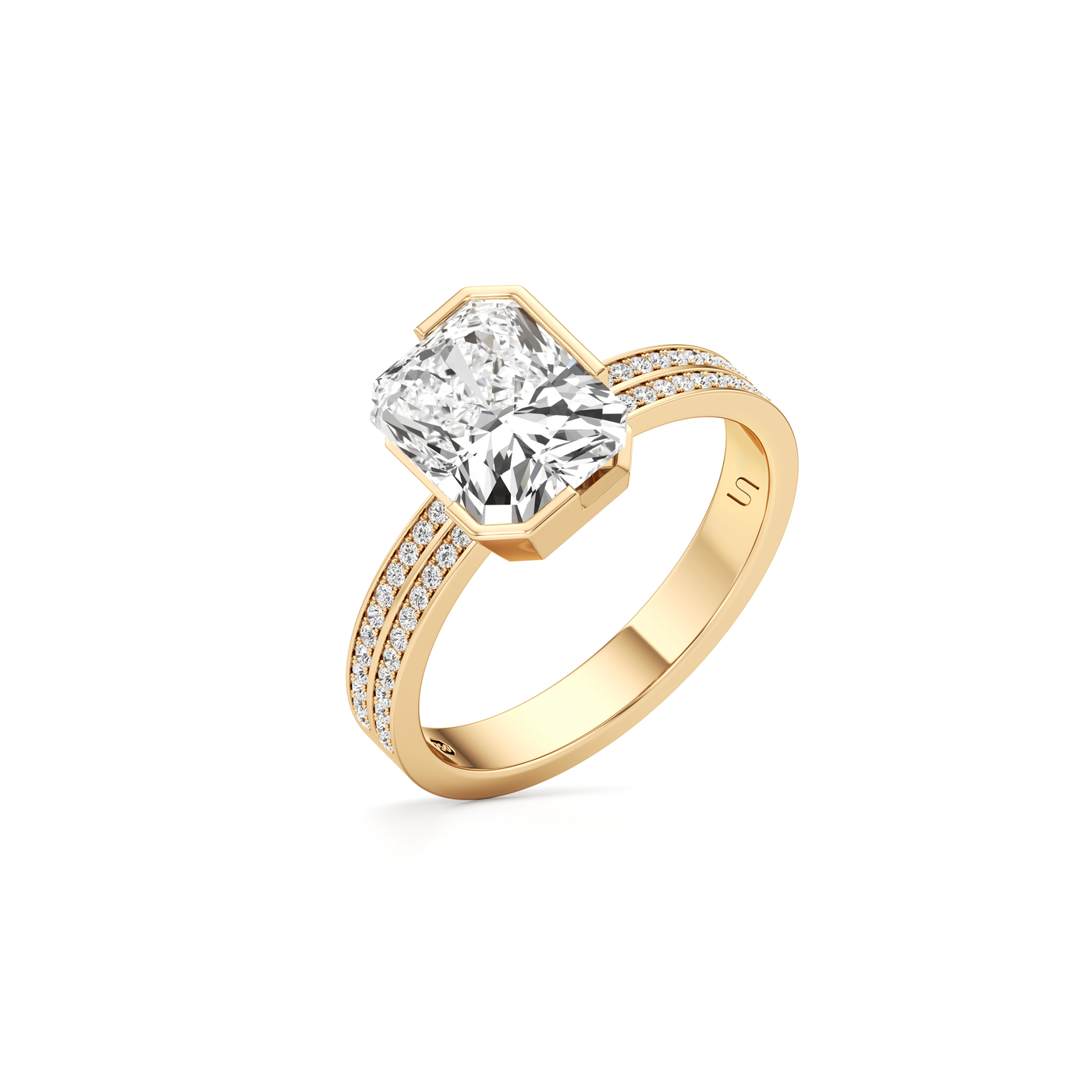 Meta Diamond Radiant Solitaire Double Pavé Ring