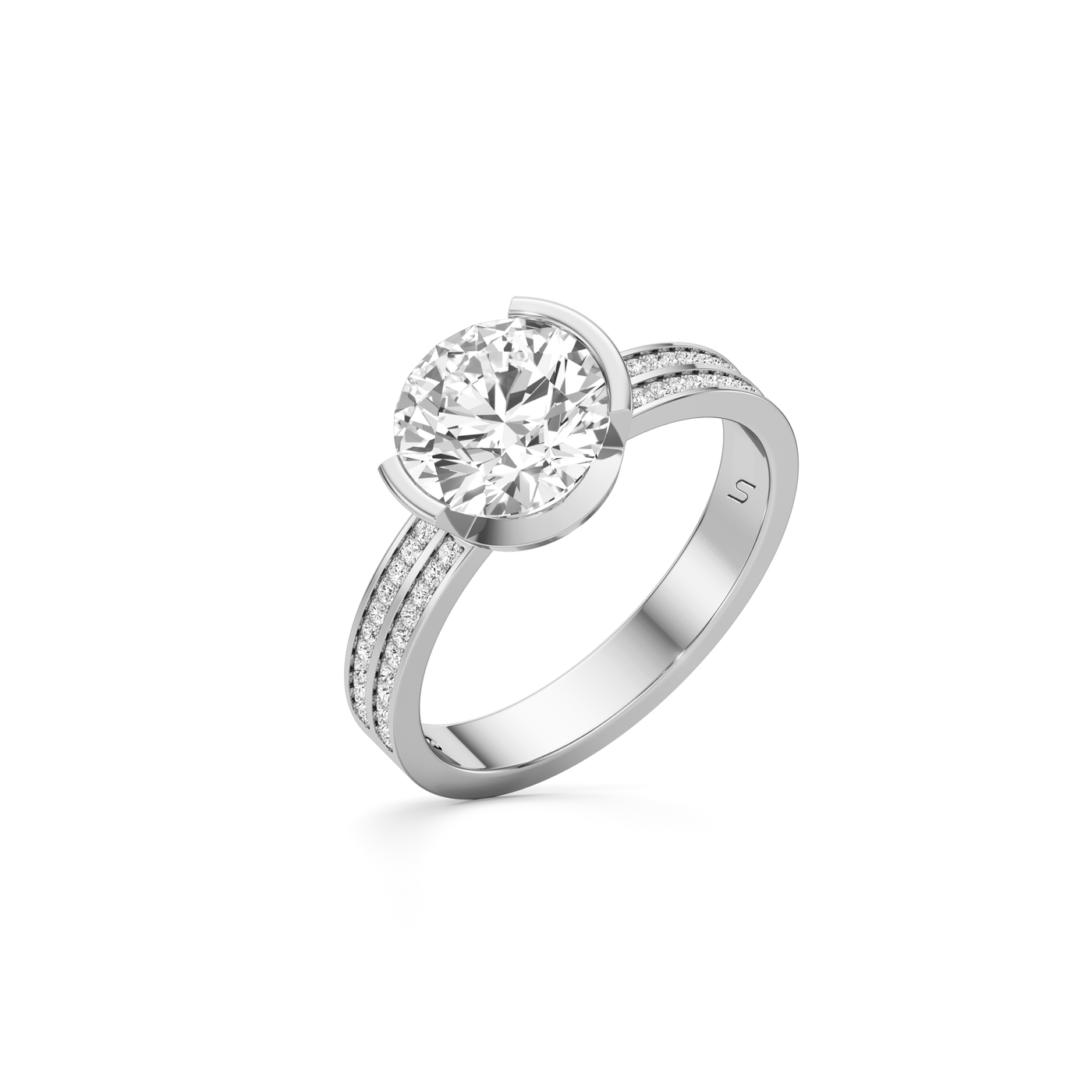Meta Round Solitaire Double Pavé Ring