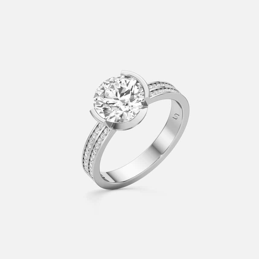 Meta Round Solitaire Double Pavé Ring