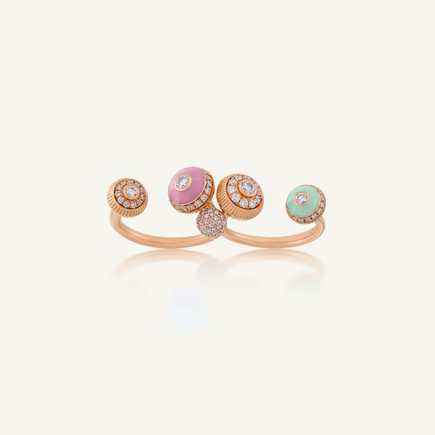 Poetry in Motion Pink-Green Two-Finger Ring