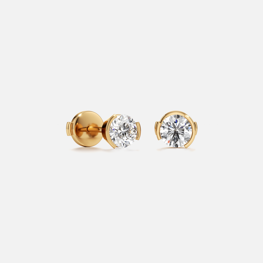 Meta Diamond Round Stud Earrings
